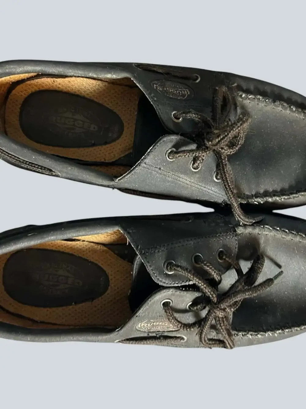 Original Rugged Outback Black Faux Leather Moc Toe Boat Shoes